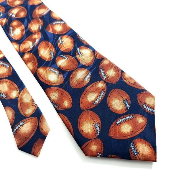 Phineas Creed Blue Football‎ Polyester Jacquard Print Short Tie - Picture 1 of 6